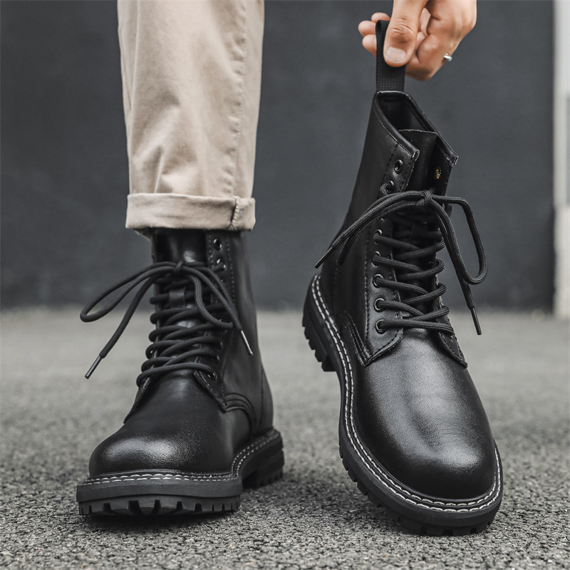 男靴新款马丁靴男英伦韩版百搭男士中帮休闲鞋子军靴潮鞋6028-k