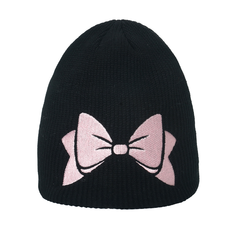 Internet Celebrity Star Korean Style Minority Fashion Bow Embroidery Knitted Hat Autumn and Winter Thermal Head Cover Woolen Cap Beanie Hat Women