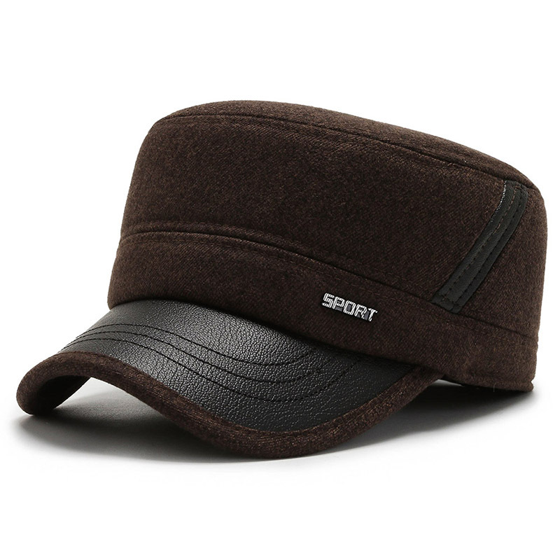 Middle-Aged and Elderly People's Hats Men's Winter Warm Dad Old Man Leather Hat Fleece-Lined Thick Windproof Old Man Ears Protection Peaked Cap