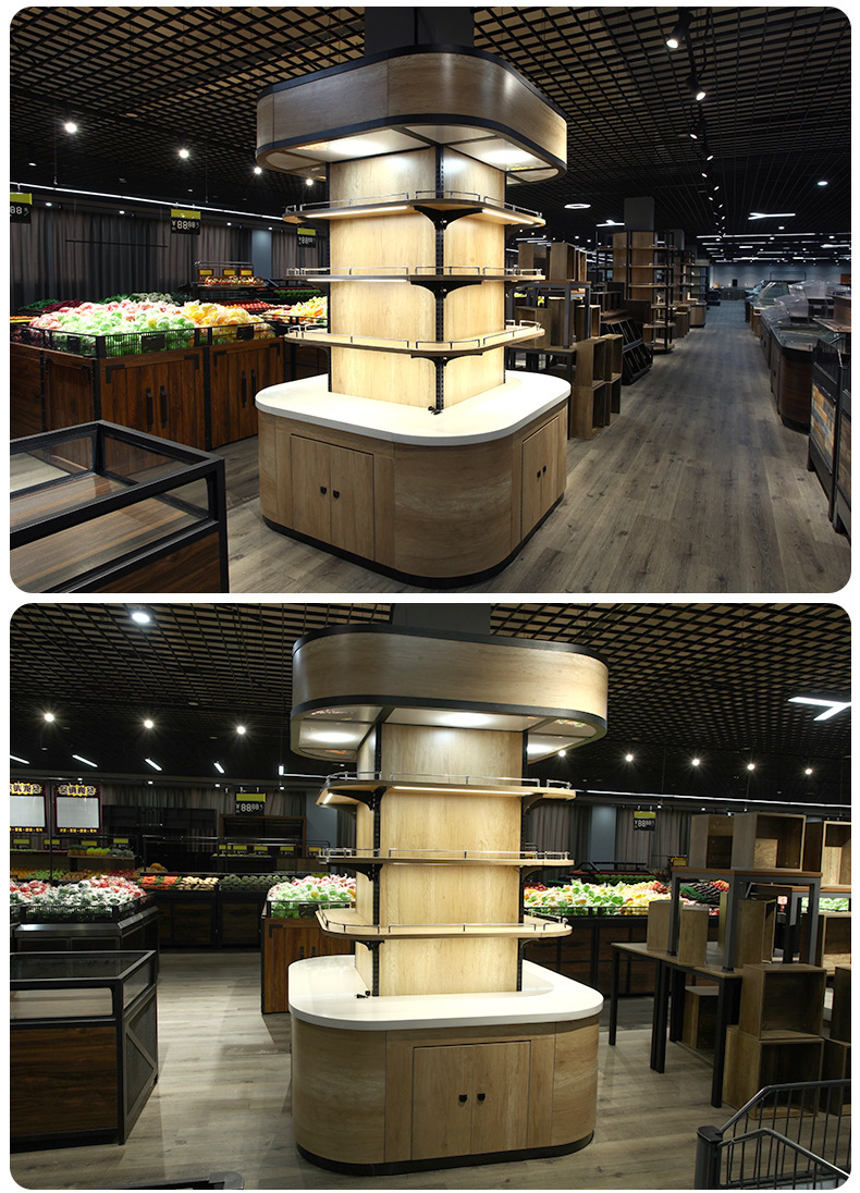 包柱造型地堆系列定 制木制地堆头超市货架零食货架厂家供应定 制