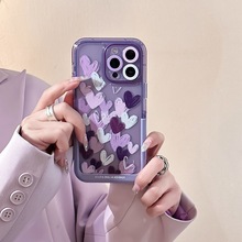 紫色油画爱心支架适用iPhone14promax苹果13手机壳11女款12防摔软