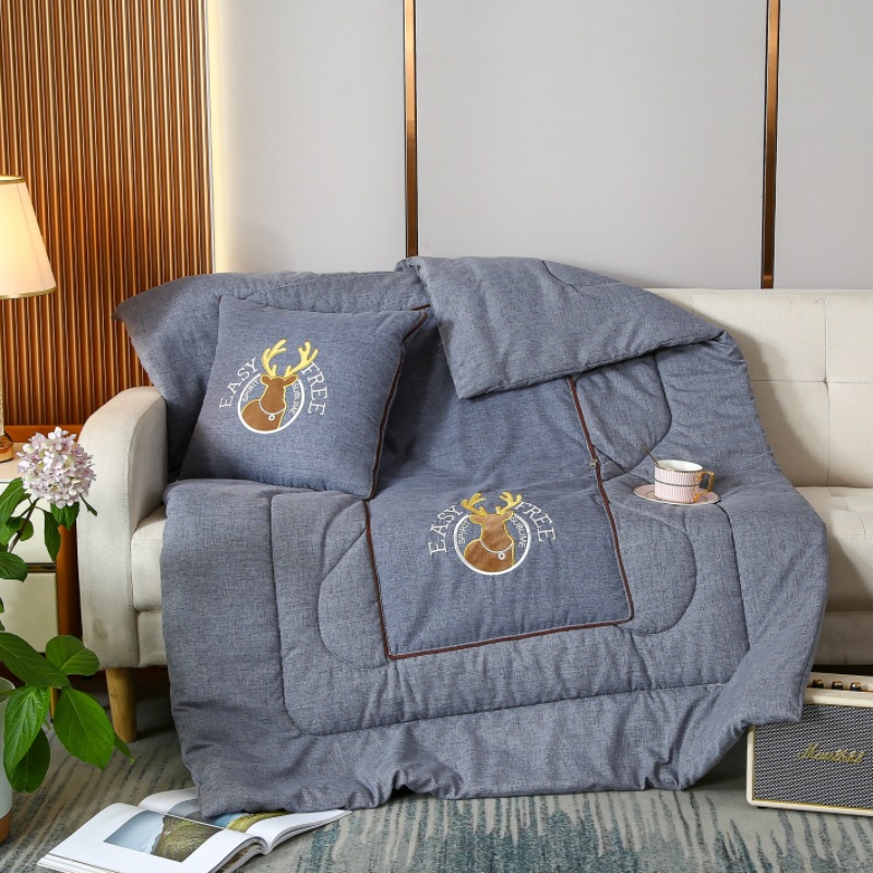 Car Dual-Use Two-in-One Pillow Blanket Household Cotton and Linen Embroidery Pillow Multi-Purpose Quilt Office Sofas Back Mat