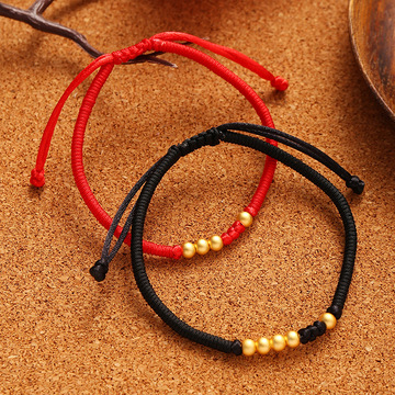 古法磨砂925纯银镀金diy编织情侣红绳手链宫廷古风手绳网红生日礼