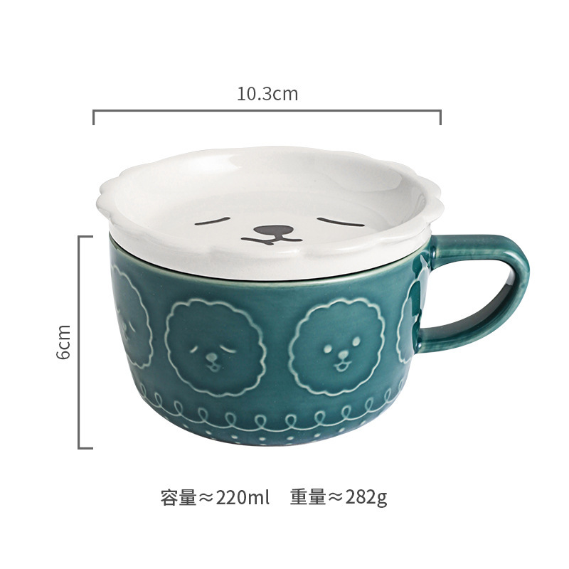 Japanese Cartoon Cat Ceramic Mug Coffee Cup with Cover Creative Household Tableware for Couple Breakfast Milk Cup Water Cup