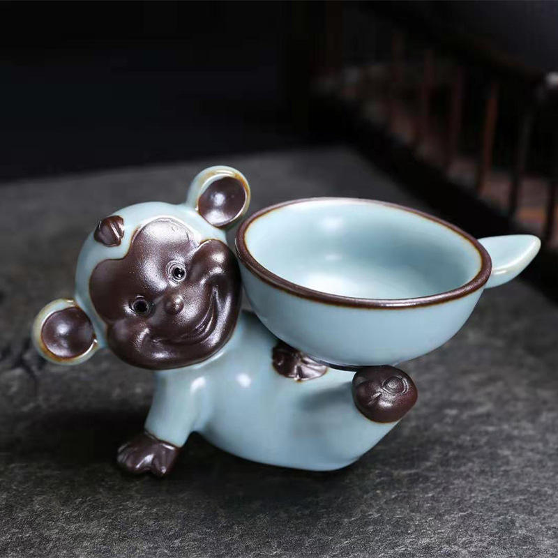 哥窑汝窑紫砂生肖鼠猪猴茶架茶宠茶漏，鼠年陶瓷摆件工艺品礼物