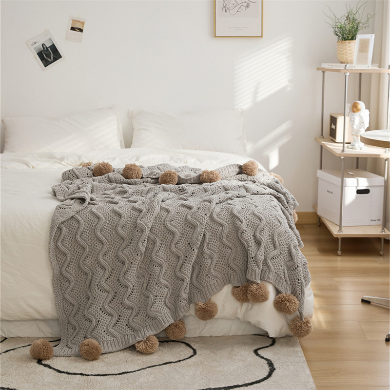  New Four Seasons Nordic Class a Ball Chenille Living Room Knitted Blanket Sofa Blanket Pillow Fan Tass