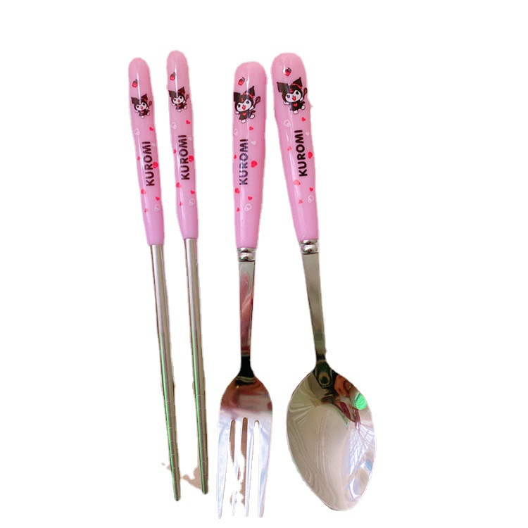 Cute Portable Clow M Ceramic Tableware Chopsticks Spoon Fork Student Stainless Steel Three-Piece Tableware Gift Box