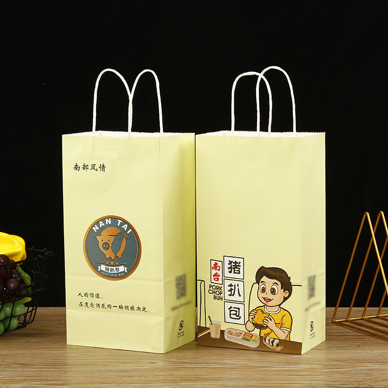 Customized Disposable Kraft Paper Bag Takeaway Barbecue Baking Handbag Milk Tea Dessert Shopping Paper Bag Customized Printing