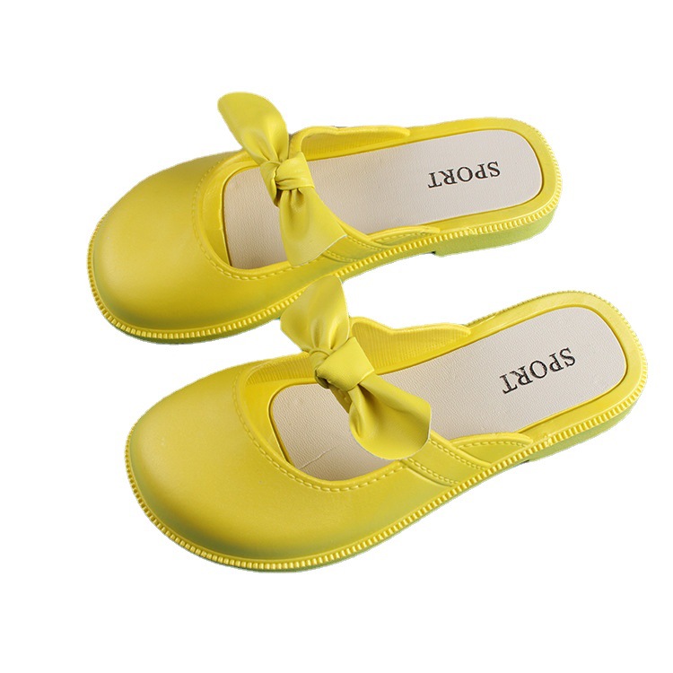 Heli Shark Children's Summer New Closed-Toe Slippers Little Girl Fashion Outerwear Solid Color Bow Half Slippers Flat Sandals