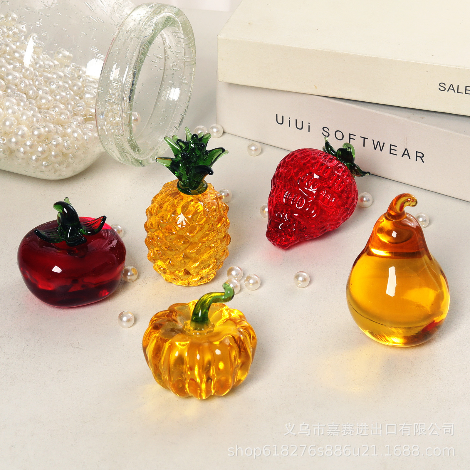 简约中式风格工艺品桌面水晶摆件南瓜草莓菠萝柿子粑粑柑水果拼盘