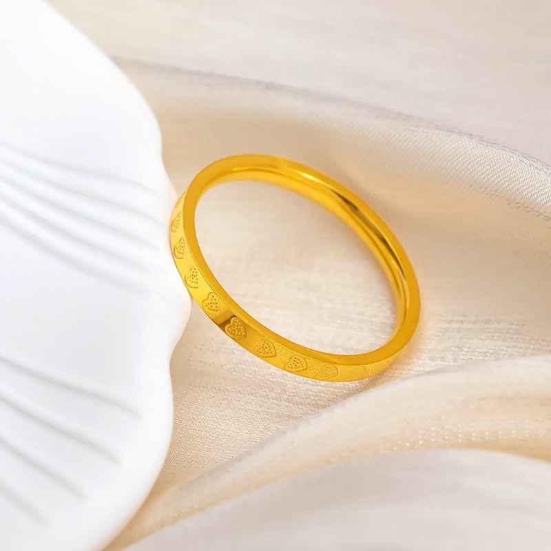 2024新款满圈爱心戒指纯银镀18k金不掉色食指戒指简约情侣戒指女