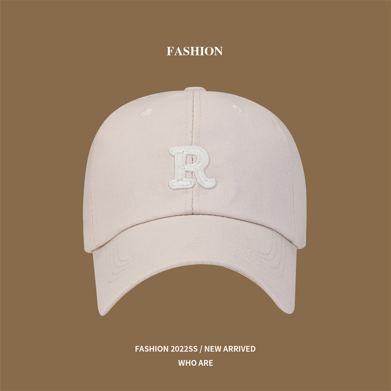 New Baseball Cap Men and Women Alphabet Peaked Cap Korean Style Young Student Spring and Summer Sun-Proof Hat R Logo Embroidery