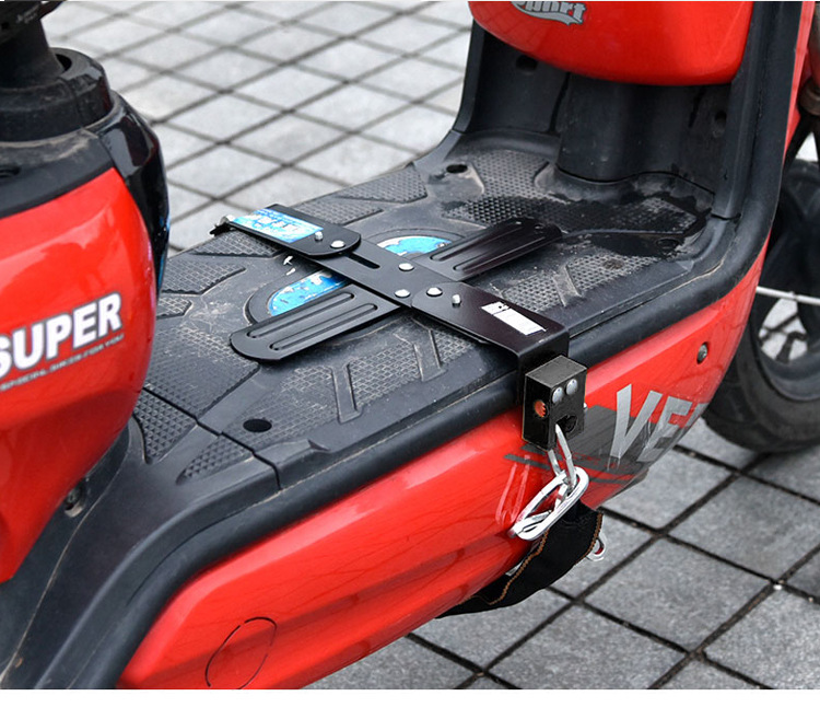 电动车电瓶锁防盗电池锁摩托踏板锁十字型加厚粗链条铁板锁可调节-阿