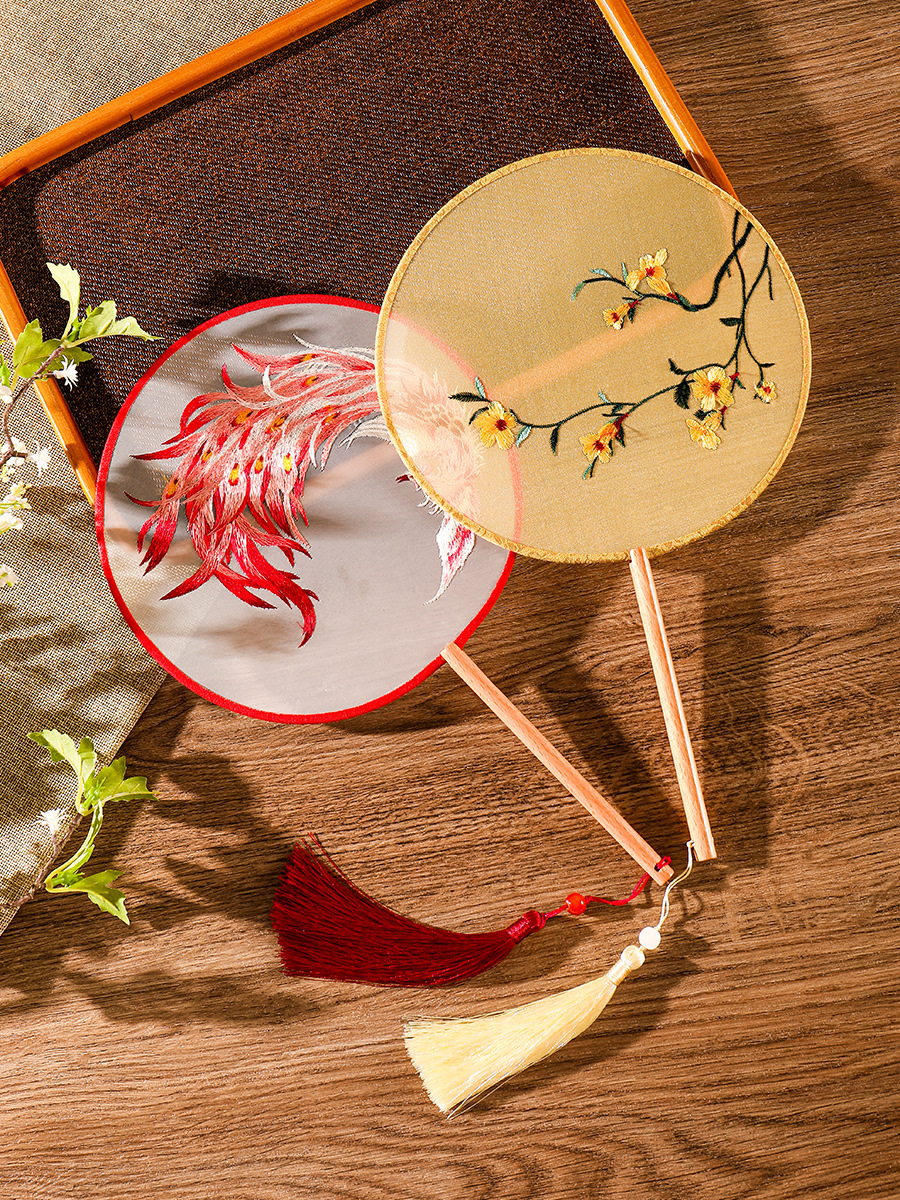 团扇双面刺绣古风苏绣扇子女汉服中国风旗袍古装儿童夏季小舞蹈扇