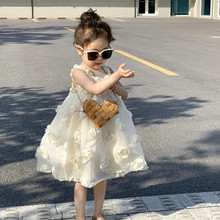 女童吊带连衣裙韩版公主裙2023夏季新款儿童甜美高级立体花朵裙子