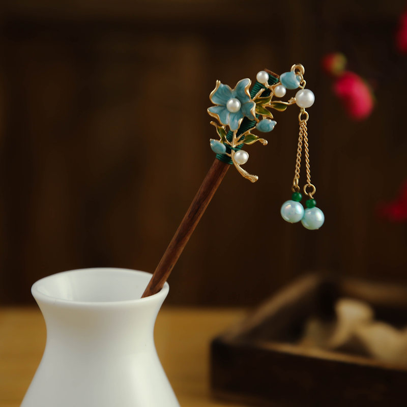 Headdress for Han Chinese Clothing Women's Antique Hair Accessories Tang Suit Hairpin Tassel Buyao Hair Clasp Cheongsam Ancient Costume Updo Golden Edge Flower Hairpin