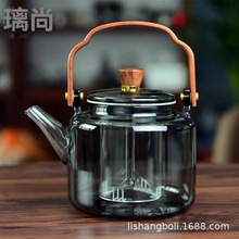 围炉煮茶壶透黑提梁壶玻璃烧水泡茶壶电陶炉煮茶器胡桃木蒸煮一体