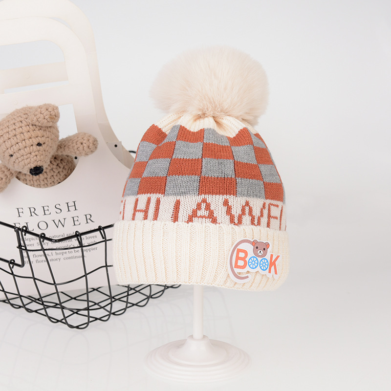 Children's Wool Hat Autumn and Winter Boys and Girls Fashion Knitted Hat Thick Warm Fur Ball Hat Fashion Sleeve Cap
