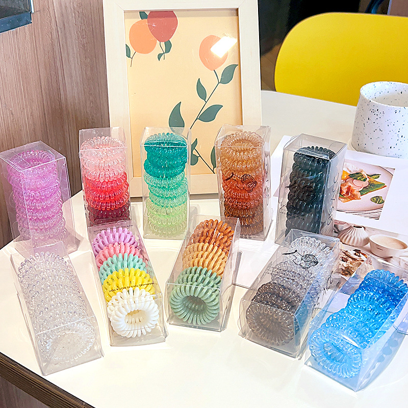 9-Piece Combination Telephone Line Hair Rope Korean Internet Celebrity Transparent Gradient Fresh and Cute Headband Rubber Band Ins Hair Ring