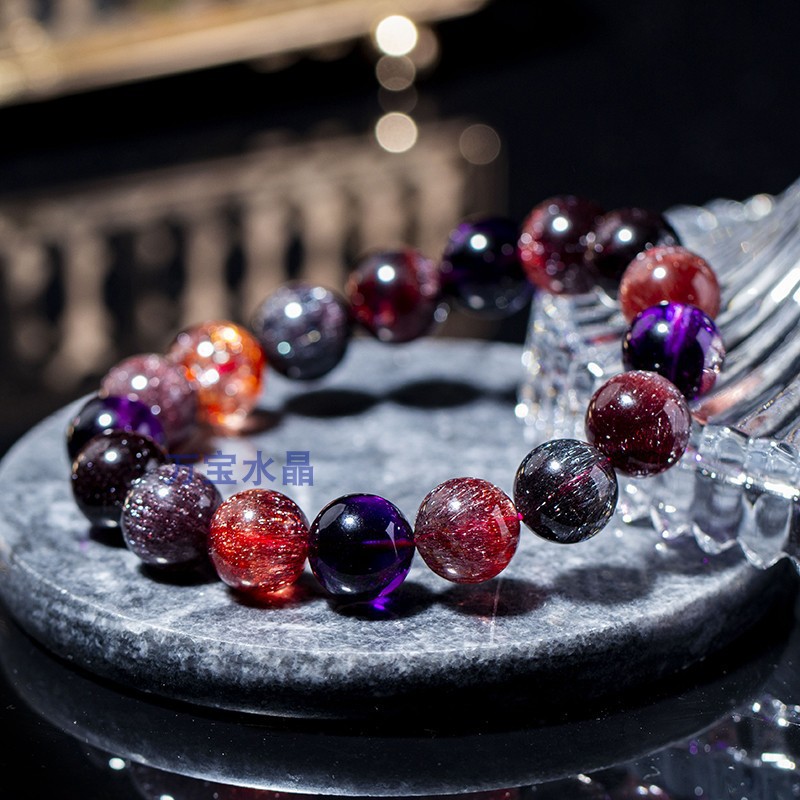 超七水晶手链黑加仑红超黑超紫发晶三轮骨干金莓手串-阿里巴巴