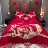 High-end Chinese style 100 Cotton Jacquard weave Embroidery Wedding celebration Four piece suit Cotton marry bright red bedding Ten