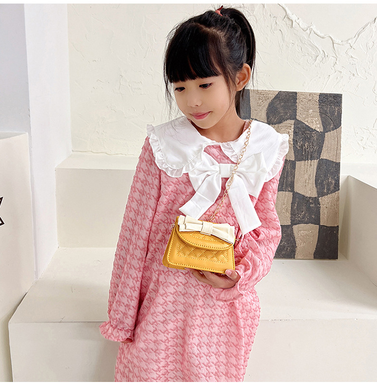 Princess Style Rhombus Children's Single-Shoulder Bag 2023 New Bow Messenger Bag Cute Fashion Pouches Wholesale