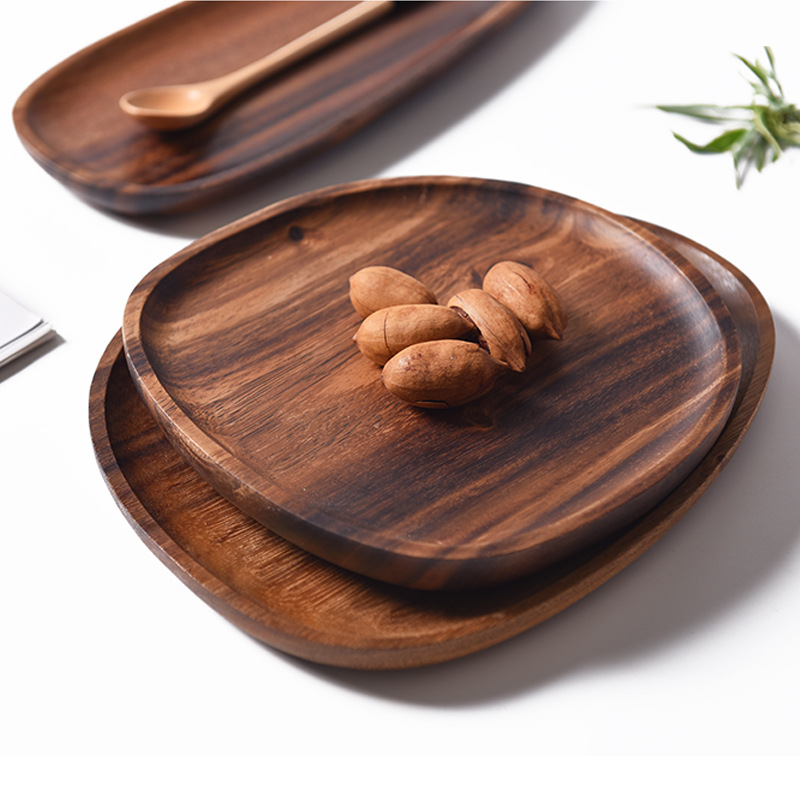 Acacia Mangium Shaped Dinner Plate Small Plate British Style Wooden Tray Dessert Tray Creative Plate Cold Dish Tableware Wholesale