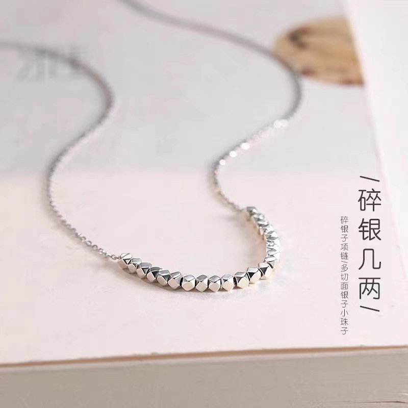 Two Small Square Necklace with Broken Silver Women's Sweater Chain Light Luxury Minority Design Sense Advanced Clavicle Chain Factory Direct Sales