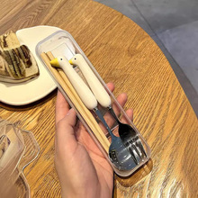 ins风高颜值不锈钢勺叉筷套装家用创意可爱不锈钢陶瓷柄餐具套装