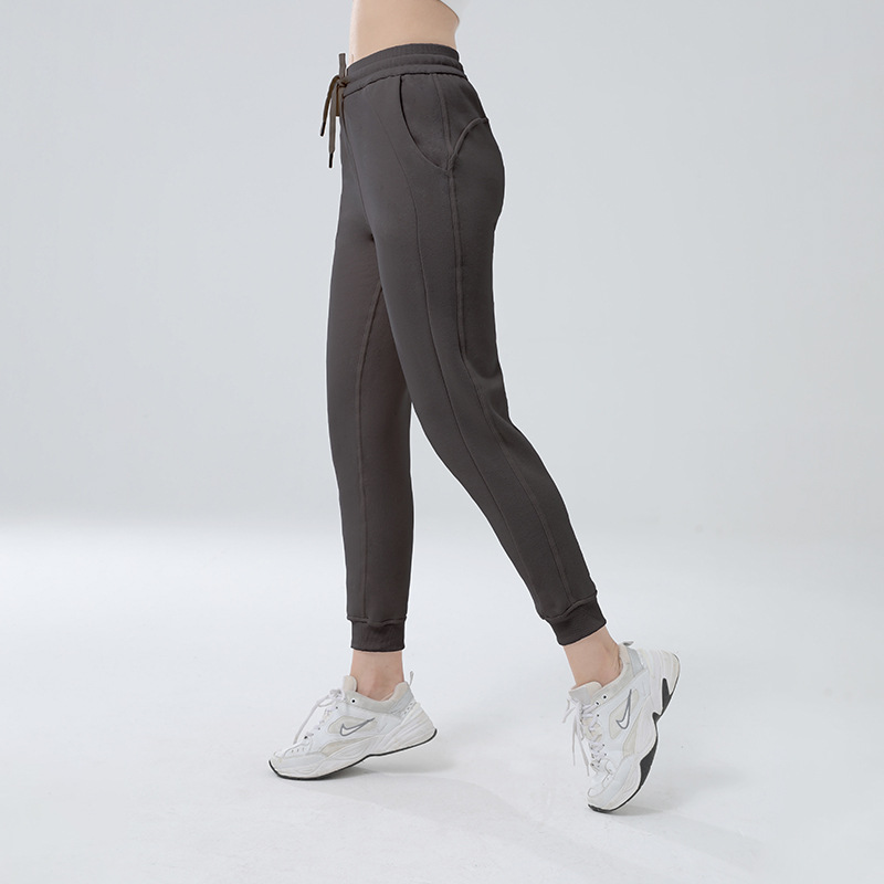 Qcfe Autumn and Winter New Fleece-Lined Casual Loose Track Pants Women's High Waist Ankle-Tied Fitness Sports Yoga Trousers Women