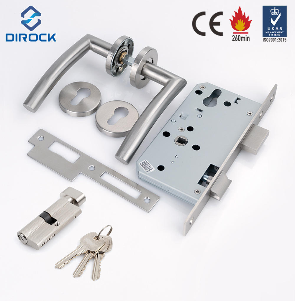 304不锈钢防火门锁 全套通用型消防门锁芯通道锁配件把手消防锁体