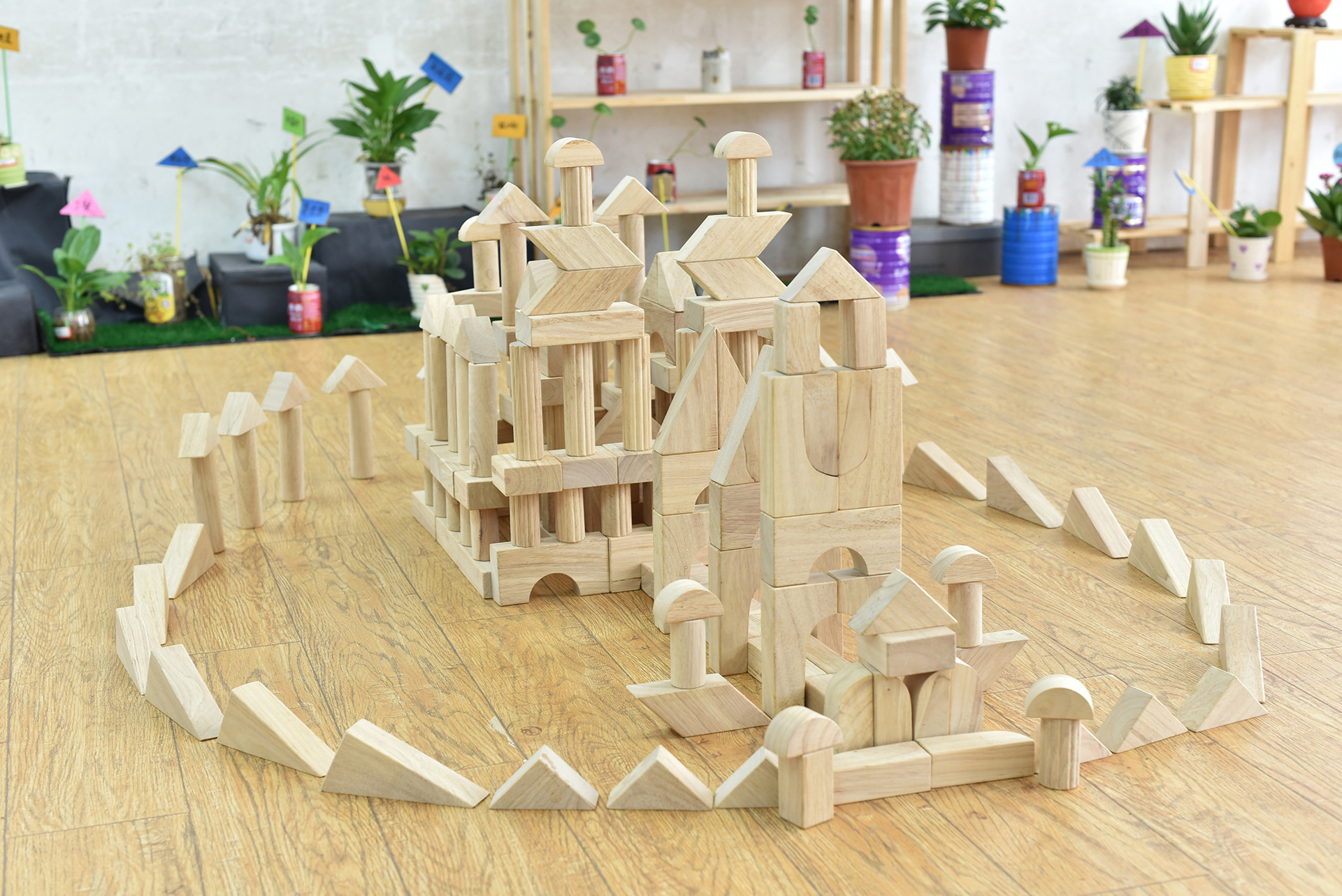木制积木 幼儿园 木制玩具大积木 224片 中型构造积木