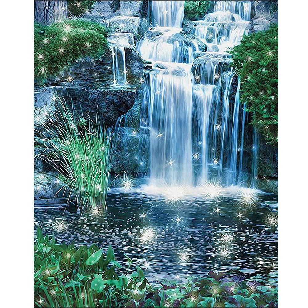 lazada 外贸来图定做diy钻石画5d满钻圆钻方钻一件定制批发瀑布图