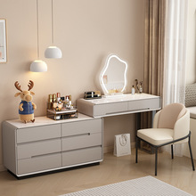 岩板实木烤漆主卧梳妆台斗柜一体卧室感现代简约化妆桌白灰色