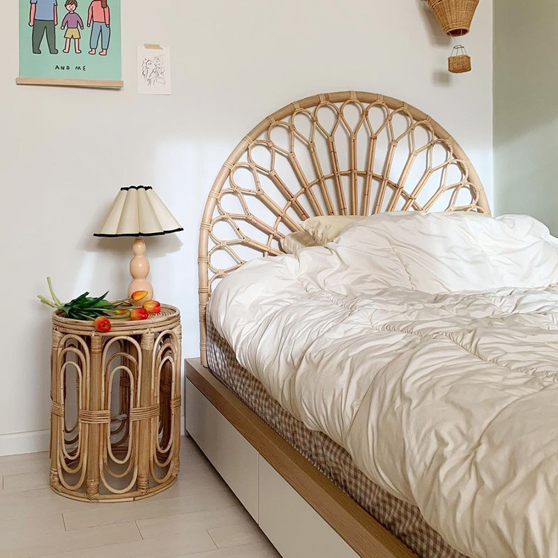 古小鱼 北欧藤编床头板民宿样板间背景落地装饰ins天然藤条床靠背