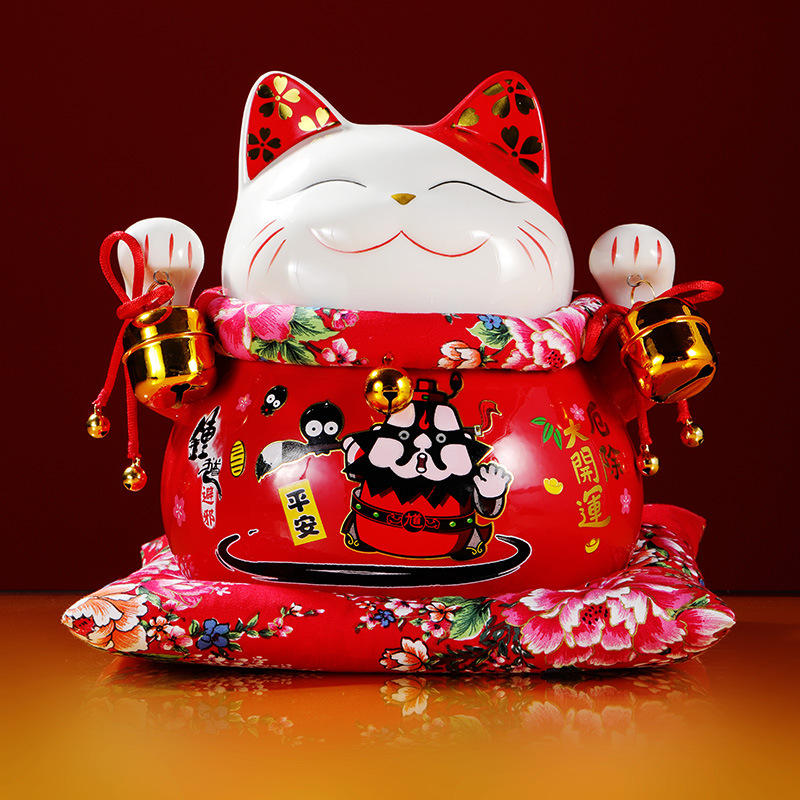 招财猫财源滚滚红猫办公室前台居家招福纳财装饰摆件开业礼物礼品
