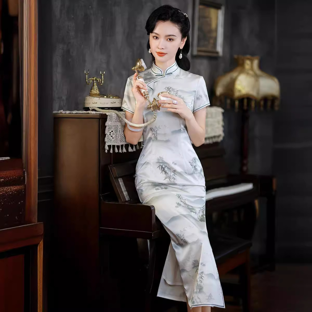 真丝旗袍长款2024夏季新款改良桑蚕丝复古时尚少女中国风连衣裙