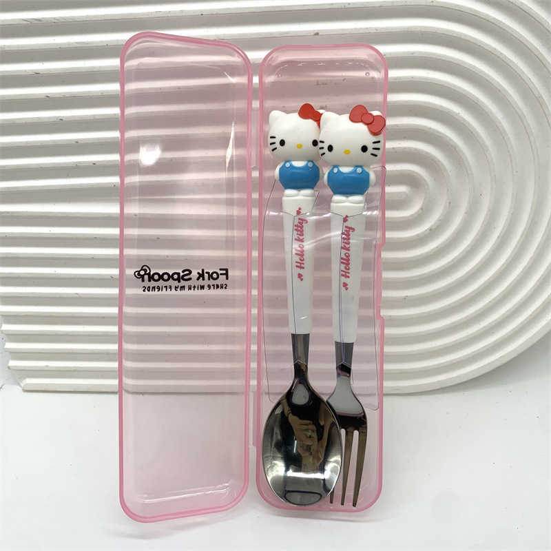 Foreign Trade Sanrio Melody Spork Set Clow M Doll Spoon Fork Combination Big Ear Dog Kt Cutlery Box