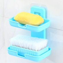 免打孔双层肥皂盒 塑料大号纯色香皂架 沥水浴室壁挂置物架