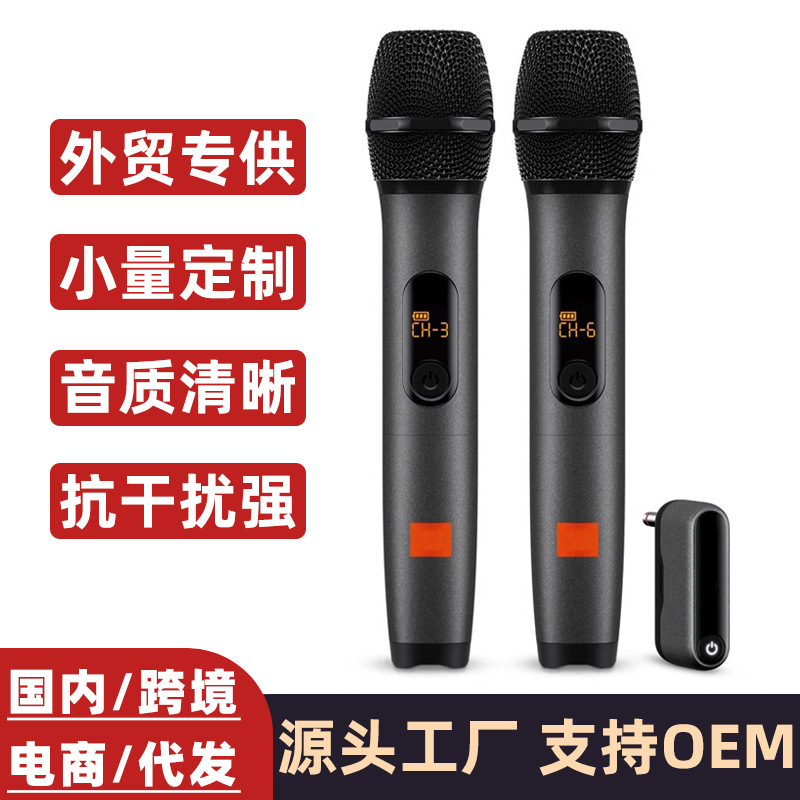 跨境外贸WIRELESSMICROPHONE无线麦克风一拖二唱k歌双手持话筒UHF