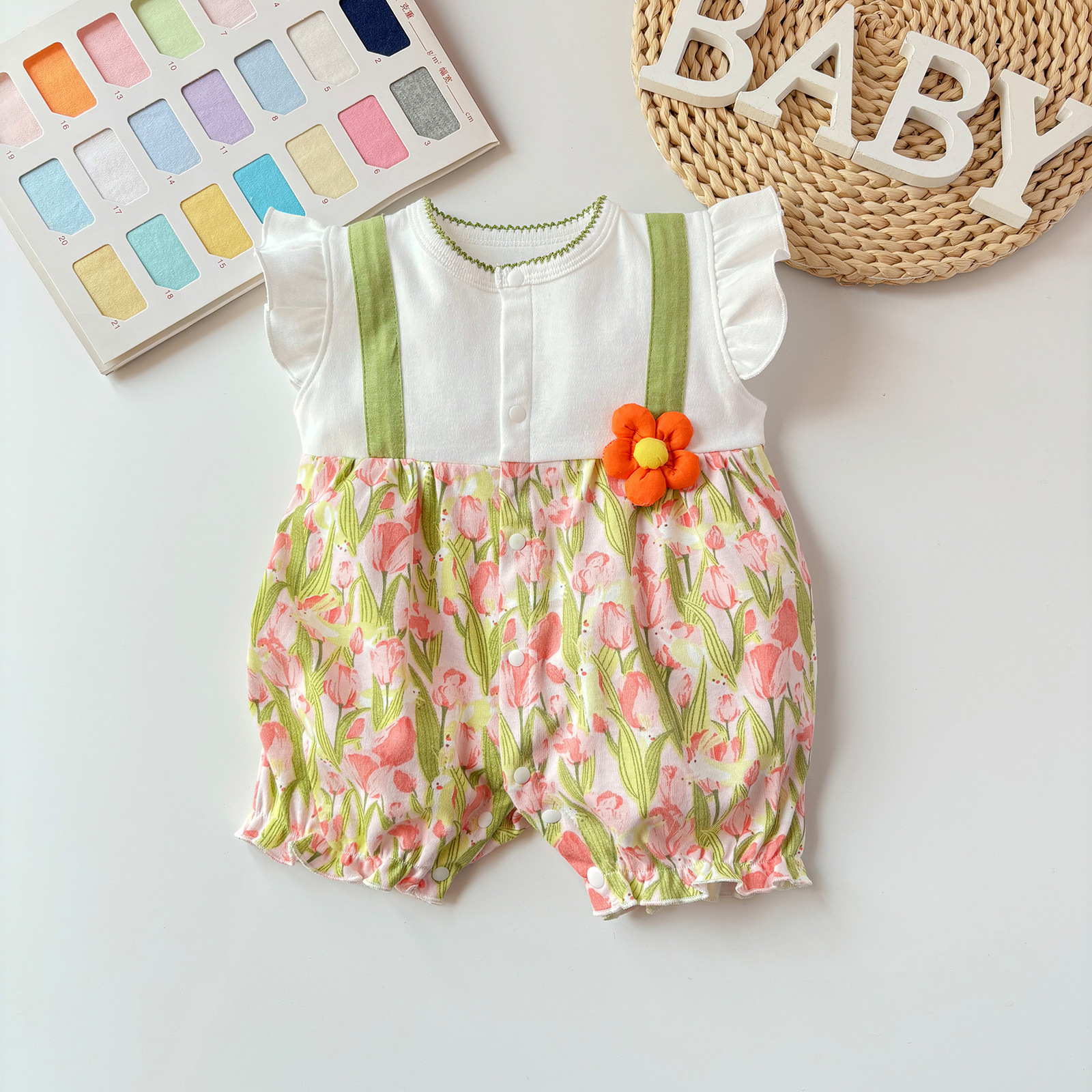 2023 Summer Baby Short Sleeve Rompers Summer Romper Flying Sleeve Rompers Jumpsuit Cotton Cool Pajamas 3-18 Baby Clothes