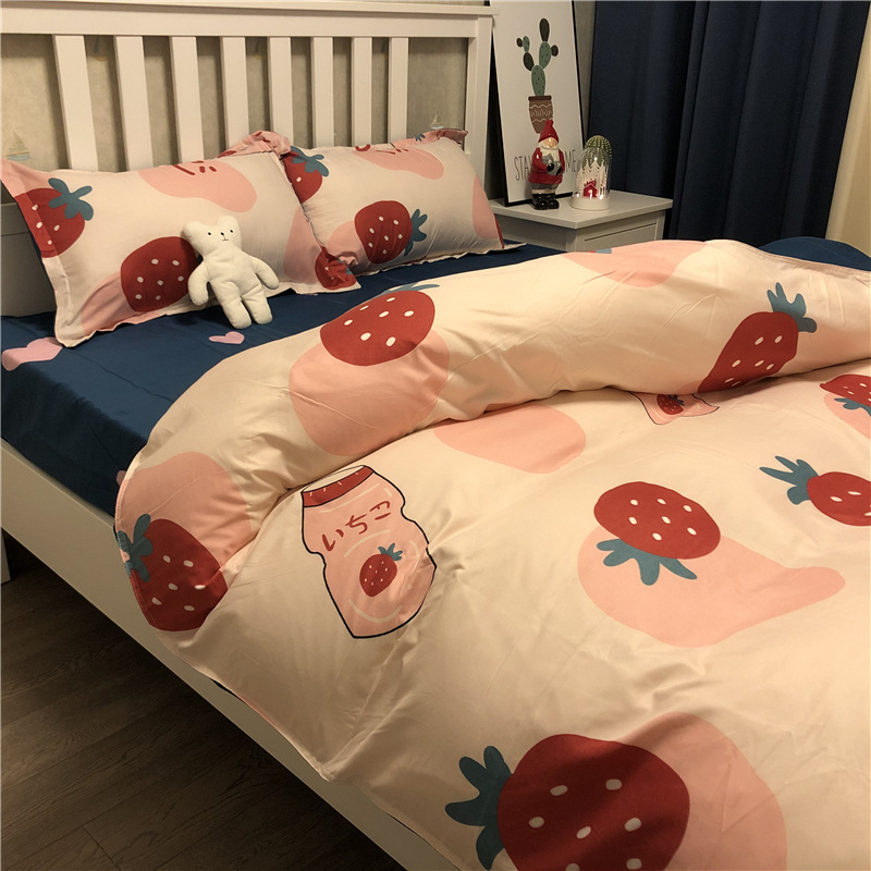 韩式小清新少女心春秋蜜桃四件套可爱床上用品学生.被套床单