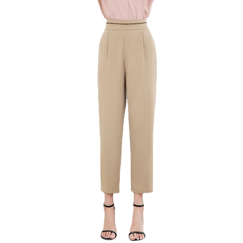 Middle-Aged Female Mother High Waist Pants Slim Ice Silk Straight-Leg Trousers 2023 Summer New Loose Western Style Cropped Pants