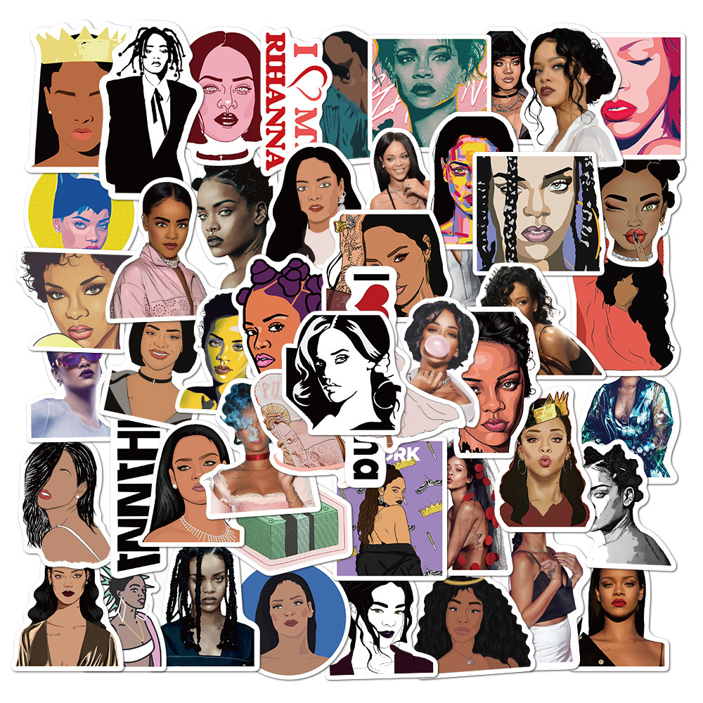 50张女歌星蕾哈娜涂鸦贴纸行李箱拉杆箱笔记本电脑防水不留胶贴画