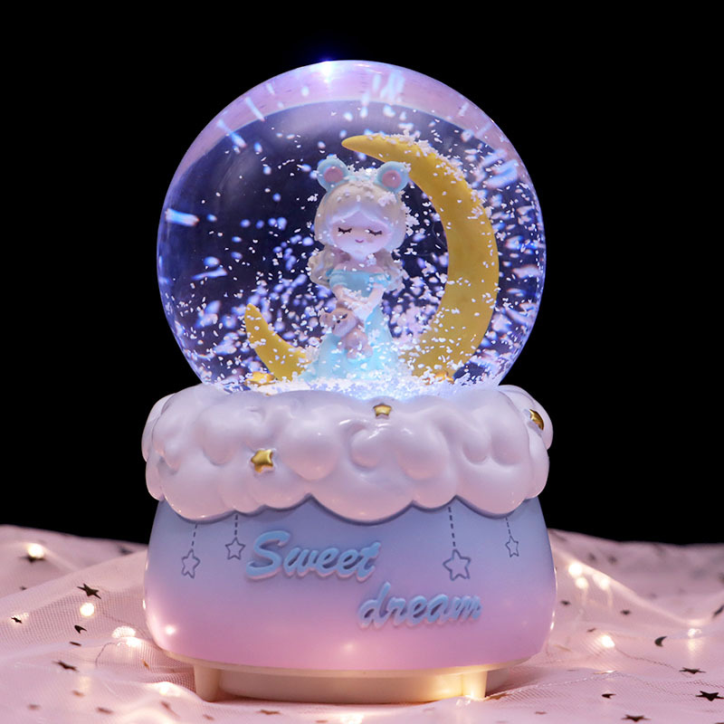 Moon Princess Crystal Ball Music Box Cartoon Ornaments Snow Light Student Creativity Gift Birthday Gift Boutique