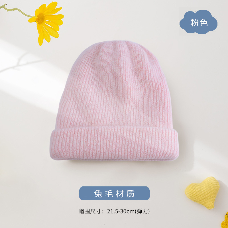 Solid Color Rabbit Fur Bucket Hat Autumn and Winter Korean Style Leisure Warm Candy Color Beanie Hat Stylish Simple and Versatile Knitted Hat