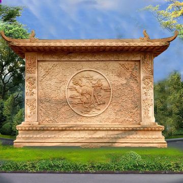 晚霞红影壁石风景石刻字庭院单位小区别墅村牌影壁石厂家定制