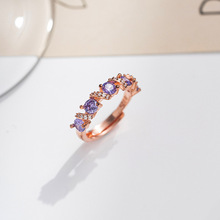 新欧美时尚香芋波波绝美仿坦桑石仙气小排钻锆石戒指镀金指环