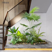 仿真绿色植物造景组合楼梯下室内景观设计橱窗墙角落地假植物