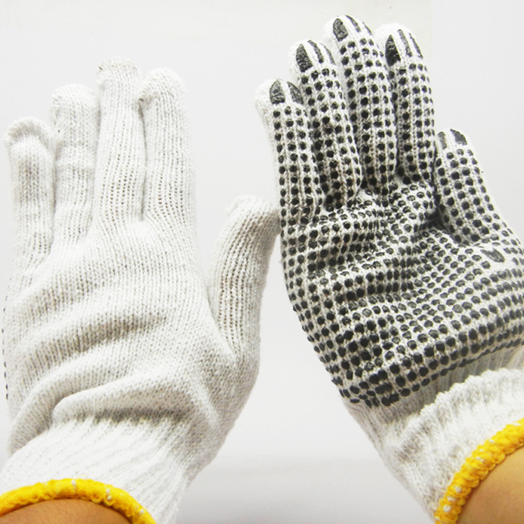 单面点塑橡胶劳保棉纱手套透气防滑耐磨手套工地建筑通用手套